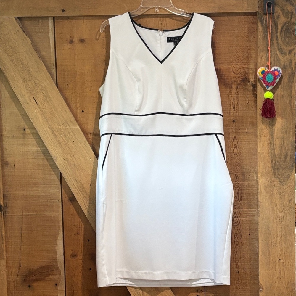 Eloquii White Midi Dress with Black Trim